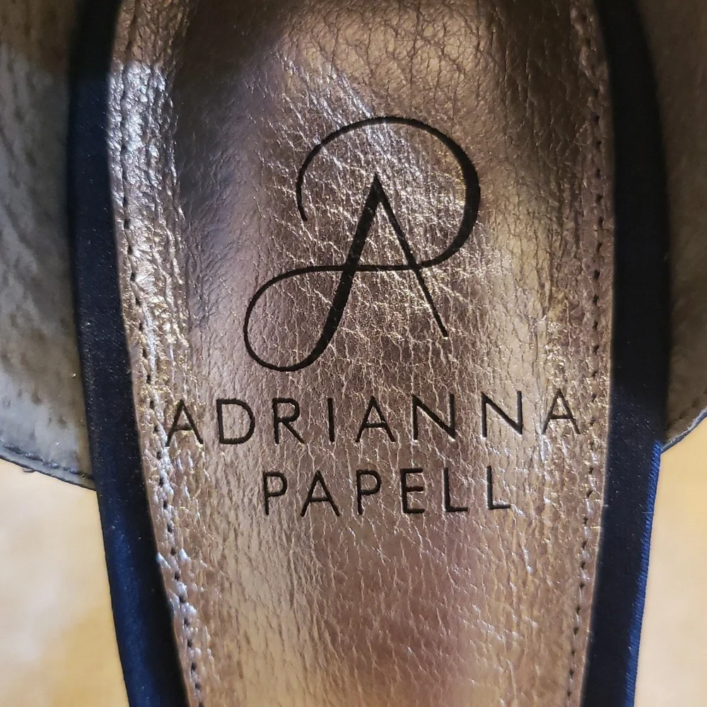 NWoT Adrianna Papell Navy Blue Satin Beaded Pointed Toe Pump, Size 7.5 - Picture 12 of 16